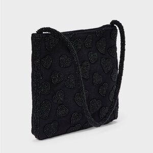 Beaded Heart Flat Shoulder Bag - A New Day Black NWT